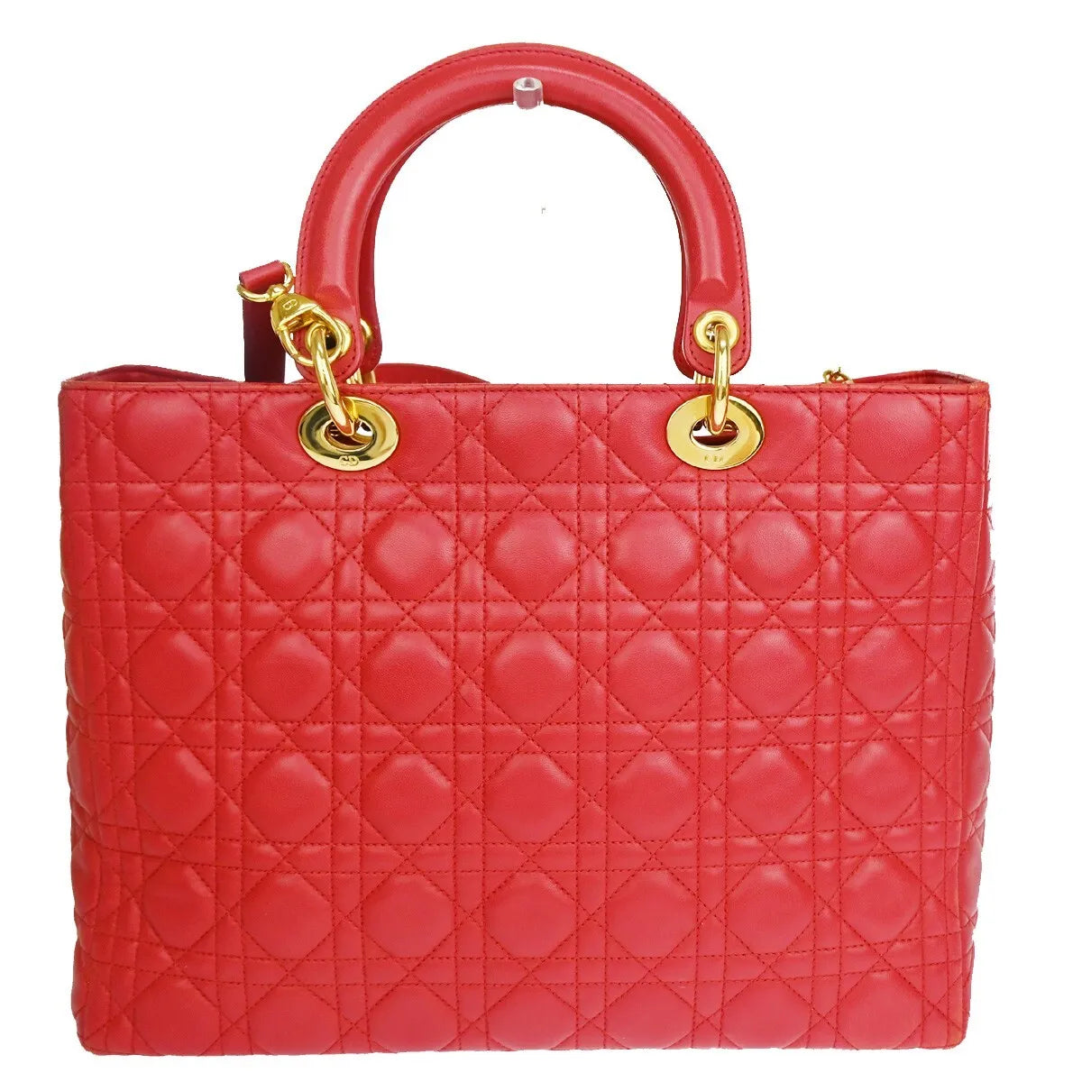 Christian Dior Vintage Lady Dior Cannage Quilt Lambskin Red Leather Bag (Pre-Owned)