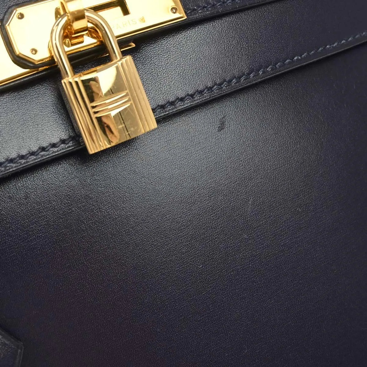 Hermes Kelly Sellier Box Calf Blue Calfskin Handbag (Pre-Owned)