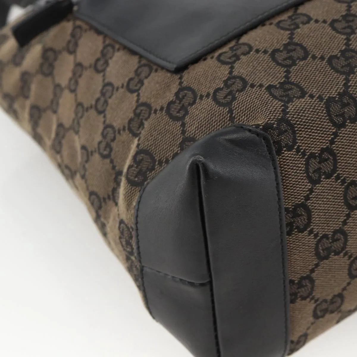 Gucci Vintage Front Pocket Tote Gg Coated Canvas With Leather Black Canvas Tote Bag Bag (Pre-Owned)
