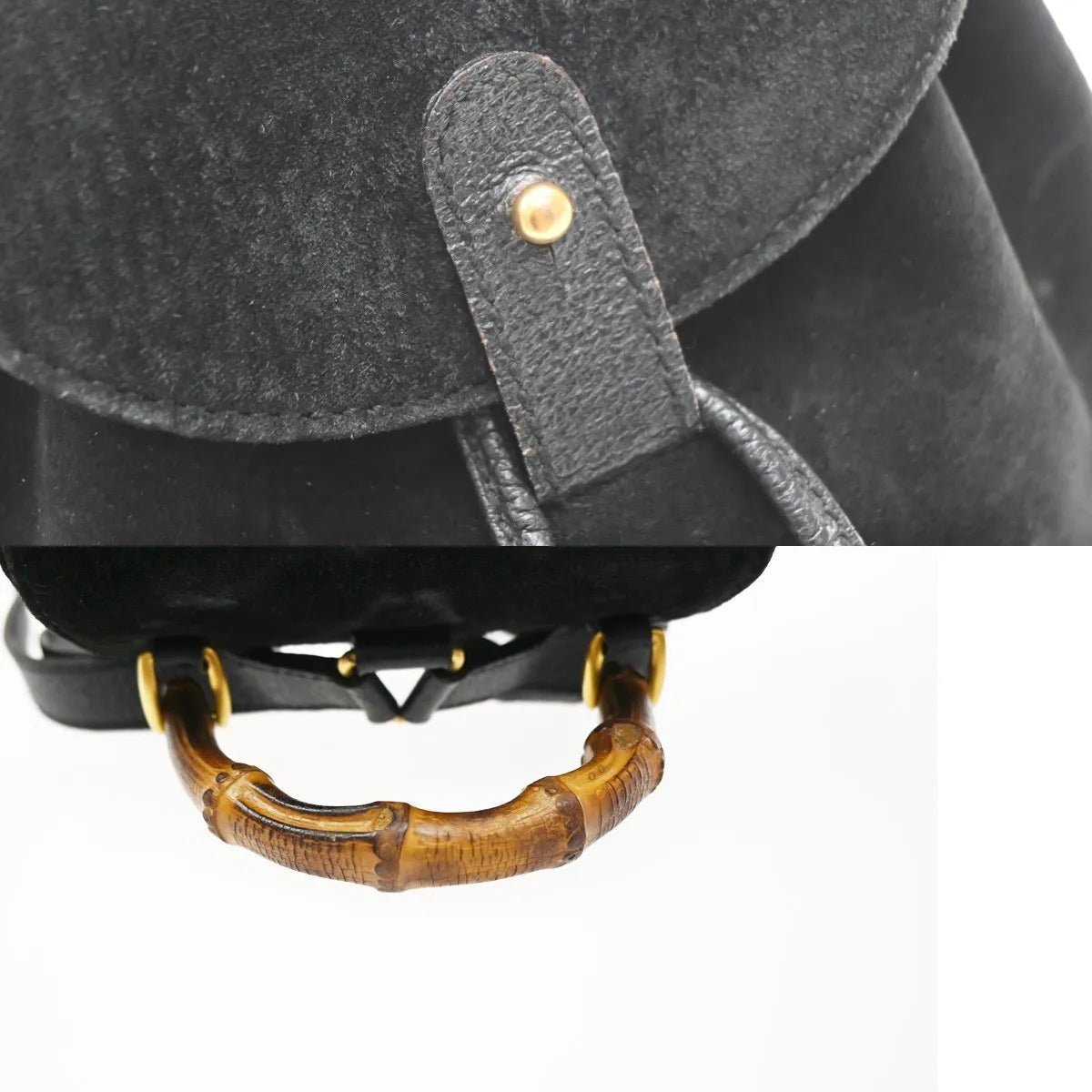Gucci Vintage Bamboo Suede Black Suede Backpack Bag (Pre-Owned)