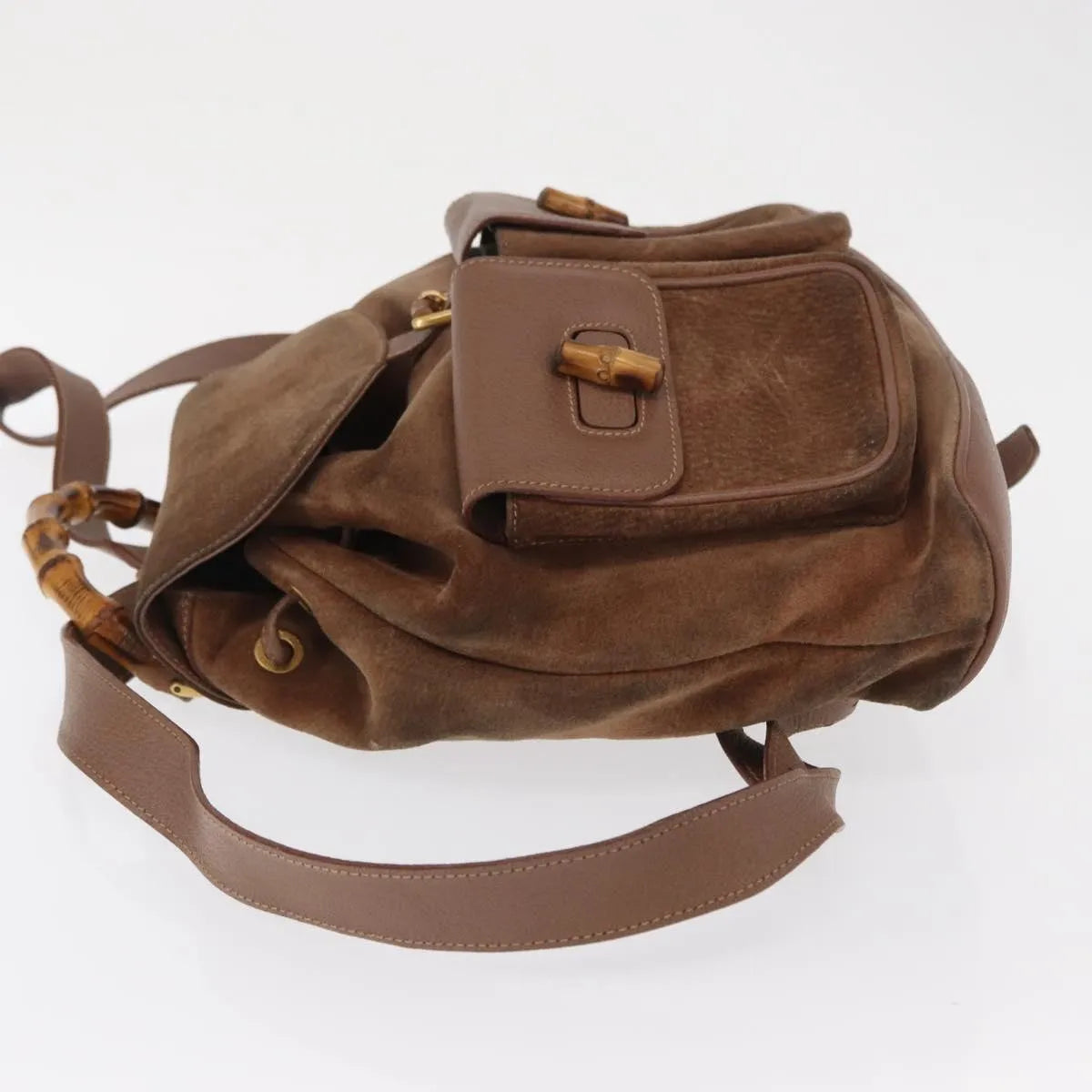 Gucci Vintage Bamboo Suede Brown Suede Backpack Bag (Pre-Owned)