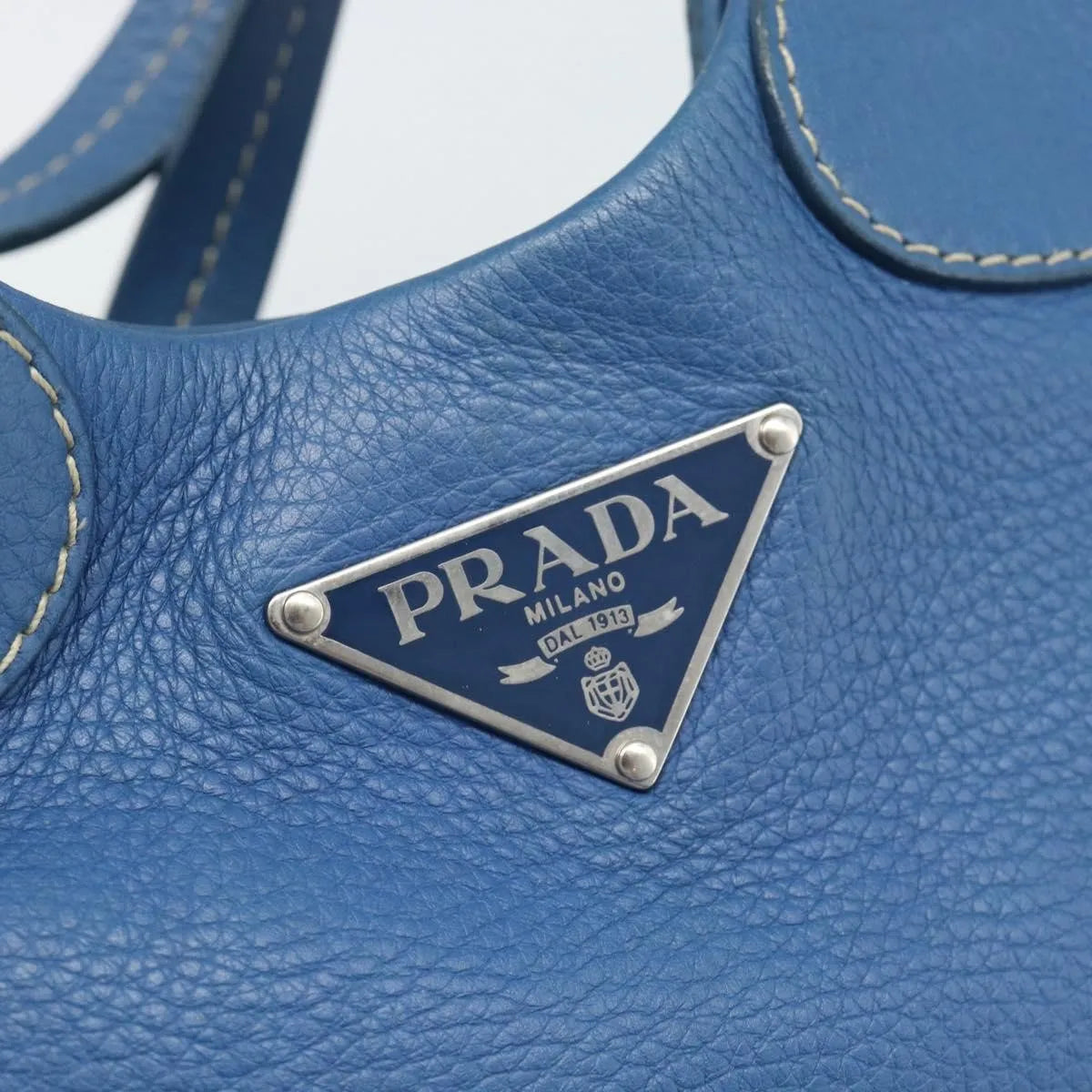Prada Vitello Daino Convertible Tote Vitello Daino Blue Leather Handbag (Pre-Owned)