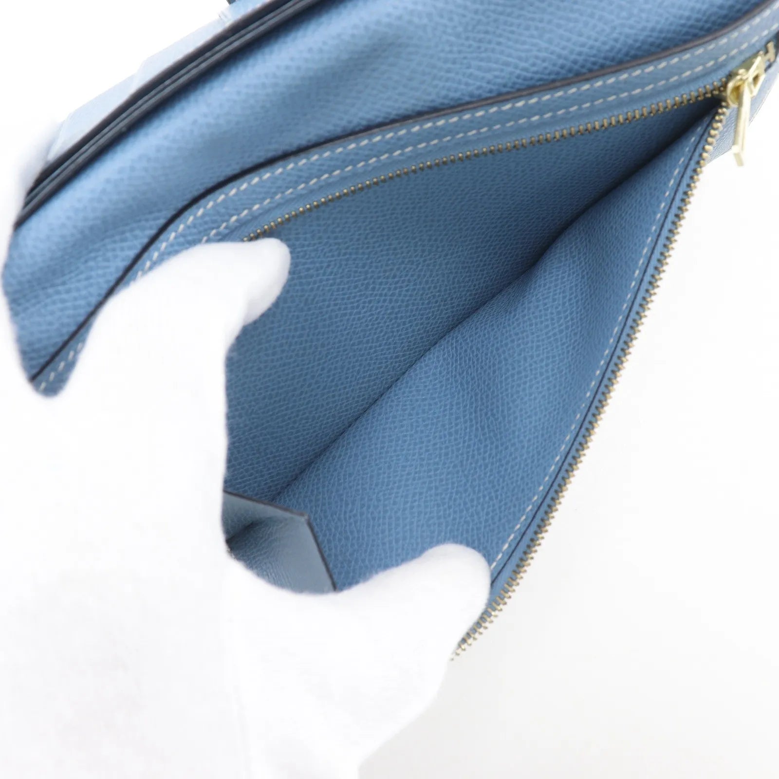 Hermes Bearn Epsom Blue Leather Wallets Accessory (Pre-Owned)
