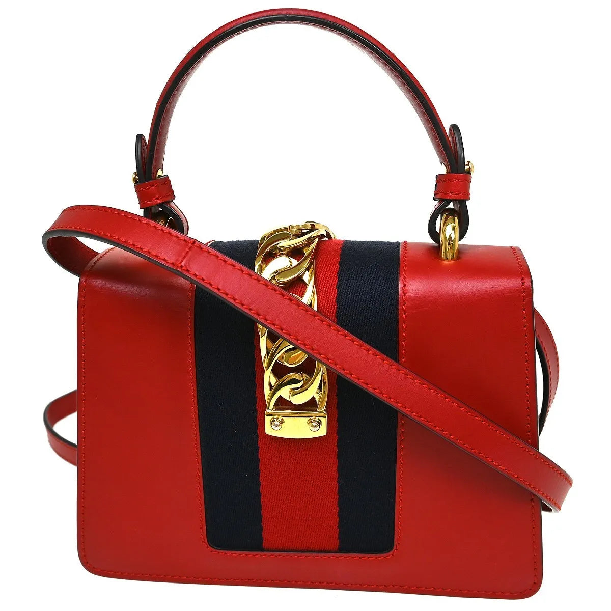 Gucci Sylvie Leather Red Leather Shoulder Bag Bag (Pre-Owned)
