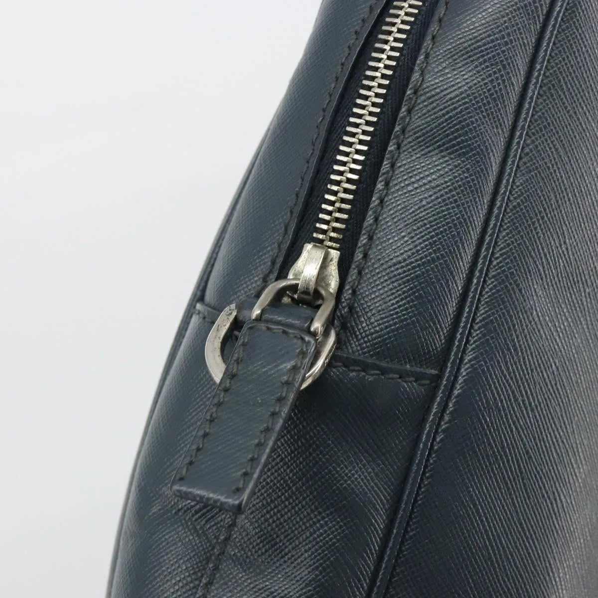 Prada Zip Around Saffiano Leather Navy Leather Briefcase Bag (Pre-Owned)