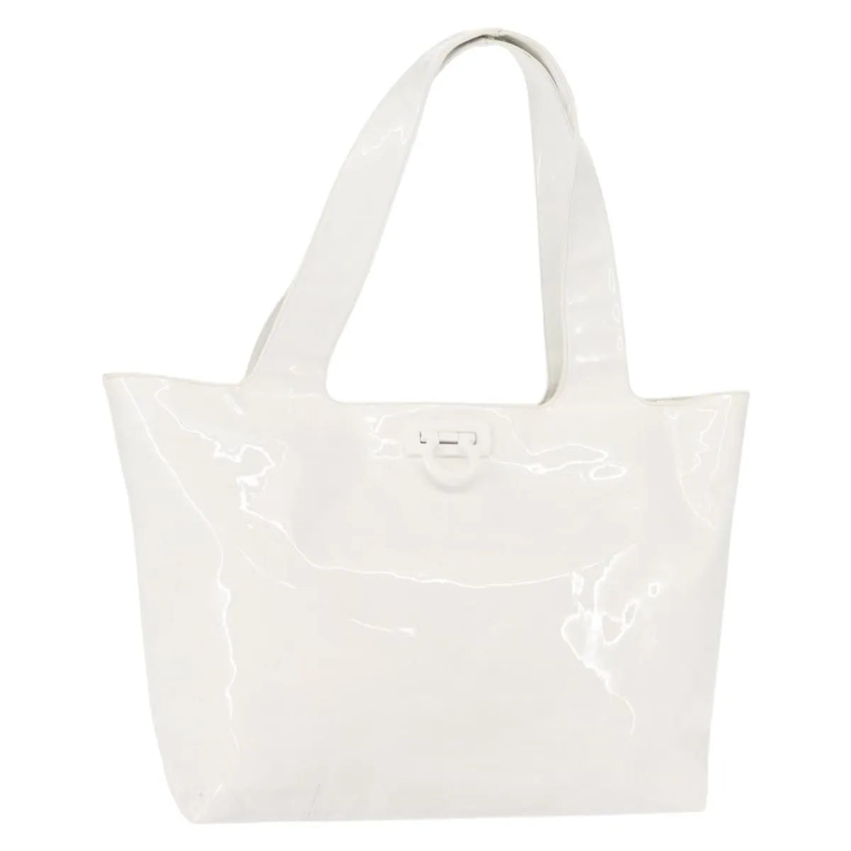 Salvatore Ferragamo Gancini Tote Patent Leather White Patent_Leather Tote Bag Bag (Pre-Owned)
