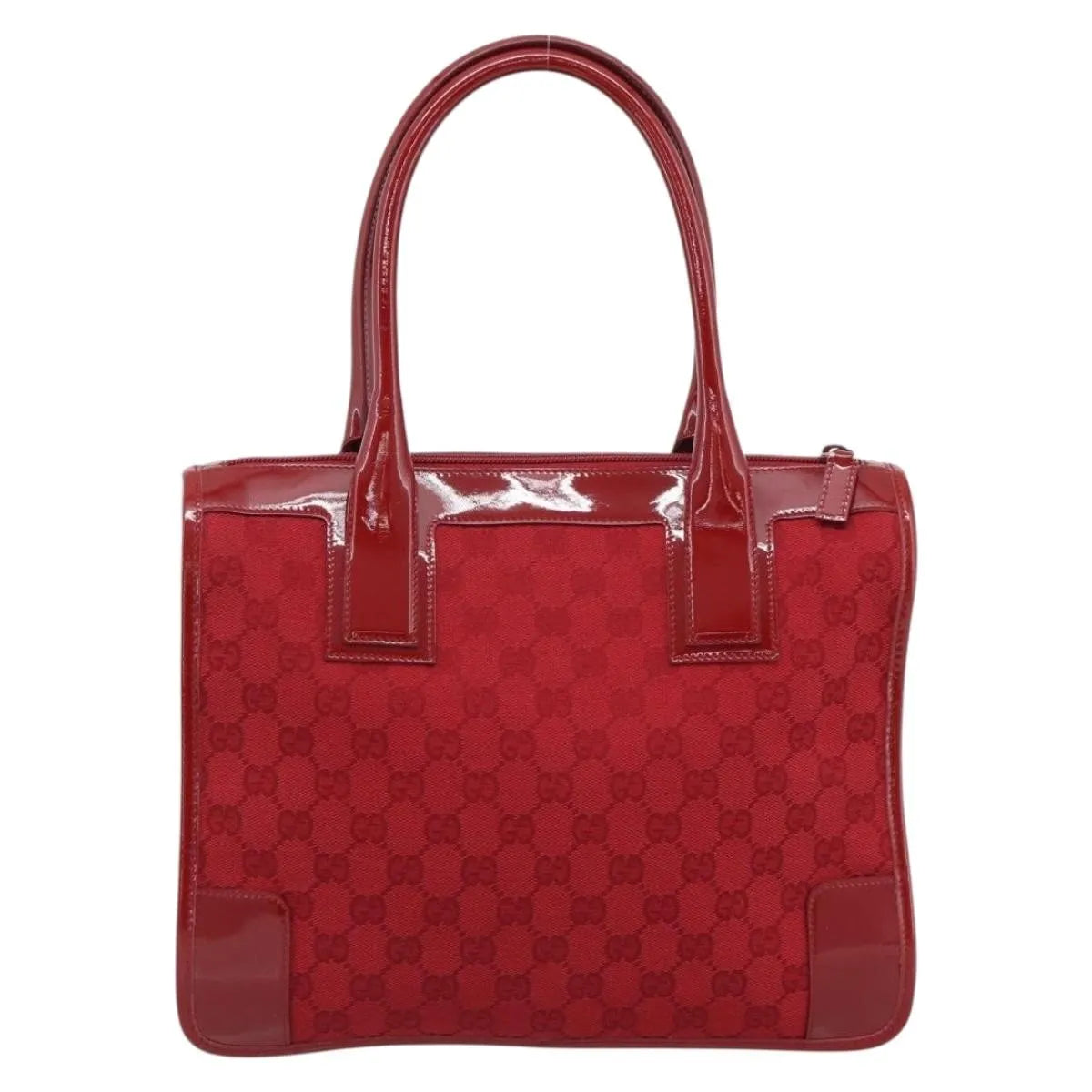 Gucci Structured Top Handle Open Tote Gg Canvas And Leather Red Canvas Handbag (Pre-Owned)