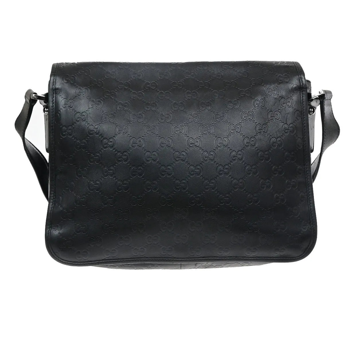 Gucci Flap Messenger Bag (Outlet) Guccissima Leather Black Leather Shoulder Bag Bag (Pre-Owned)