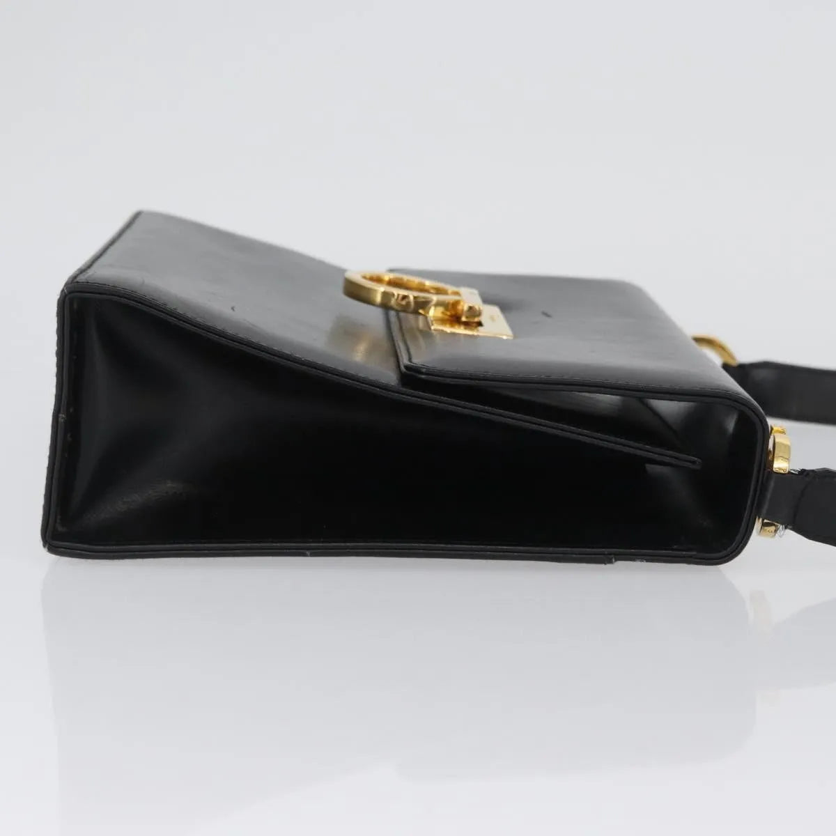 Salvatore Ferragamo Gancini Flap Leather Black Leather Shoulder Bag Bag (Pre-Owned)