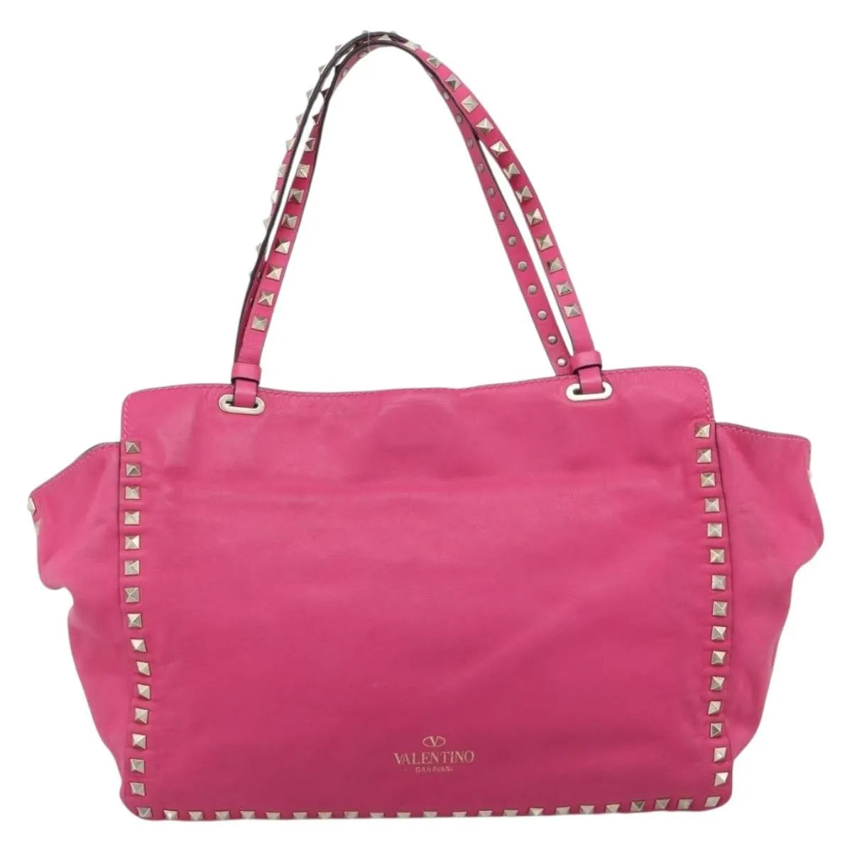 Valentino Garavani Rockstud Tote Textured Leather Pink Leather Tote Bag Bag (Pre-Owned)