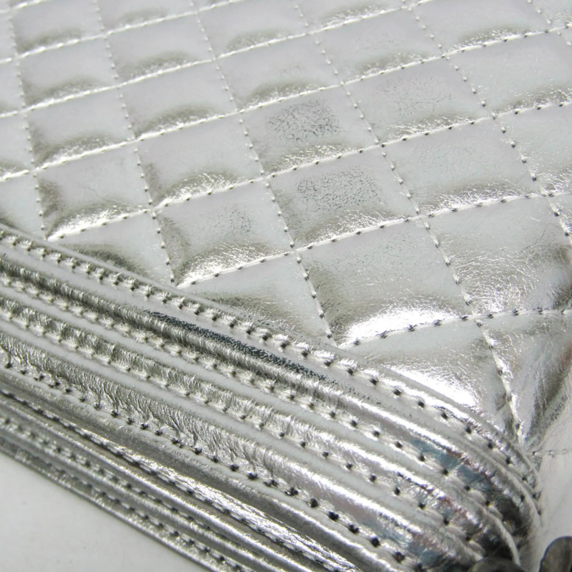 Chanel North South Boy Flap Quilted Metallic Calfskin Silver Leather Shoulder Bag Bag (Pre-Owned)