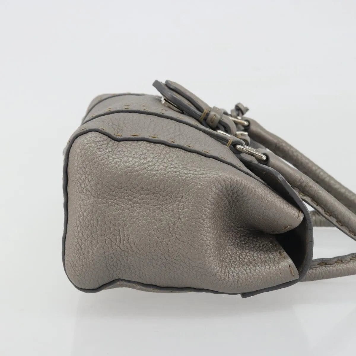 Fendi Selleria Linda Satchel Pebbled Leather Gray Leather Handbag (Pre-Owned)