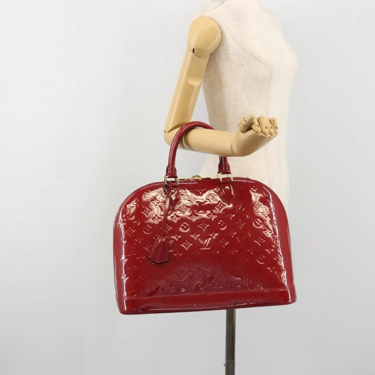 Louis Vuitton Alma Monogram Vernis Red Patent_Leather Handbag (Pre-Owned)