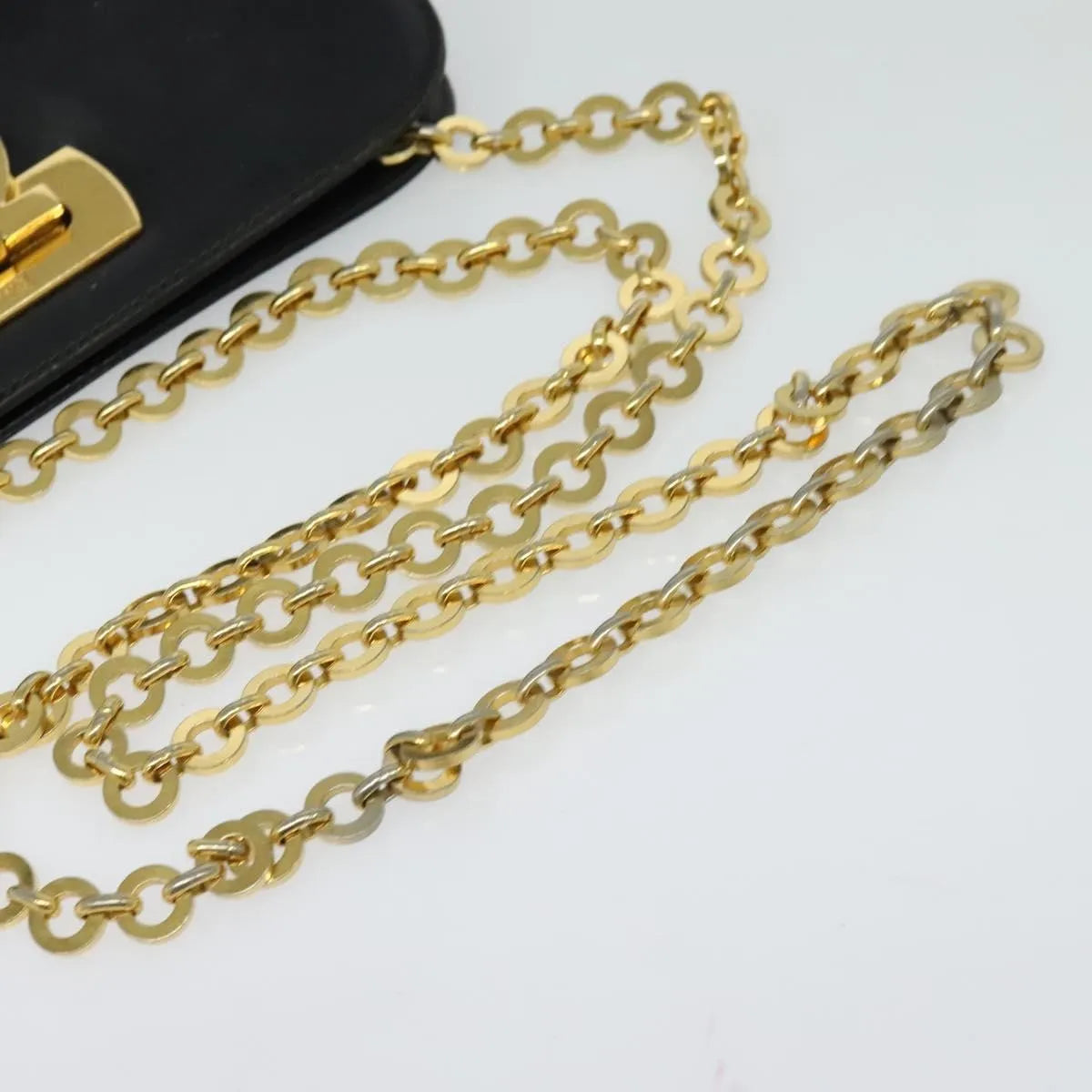 Salvatore Ferragamo Vintage Gancini Chain Leather Black Leather Shoulder Bag Bag (Pre-Owned)