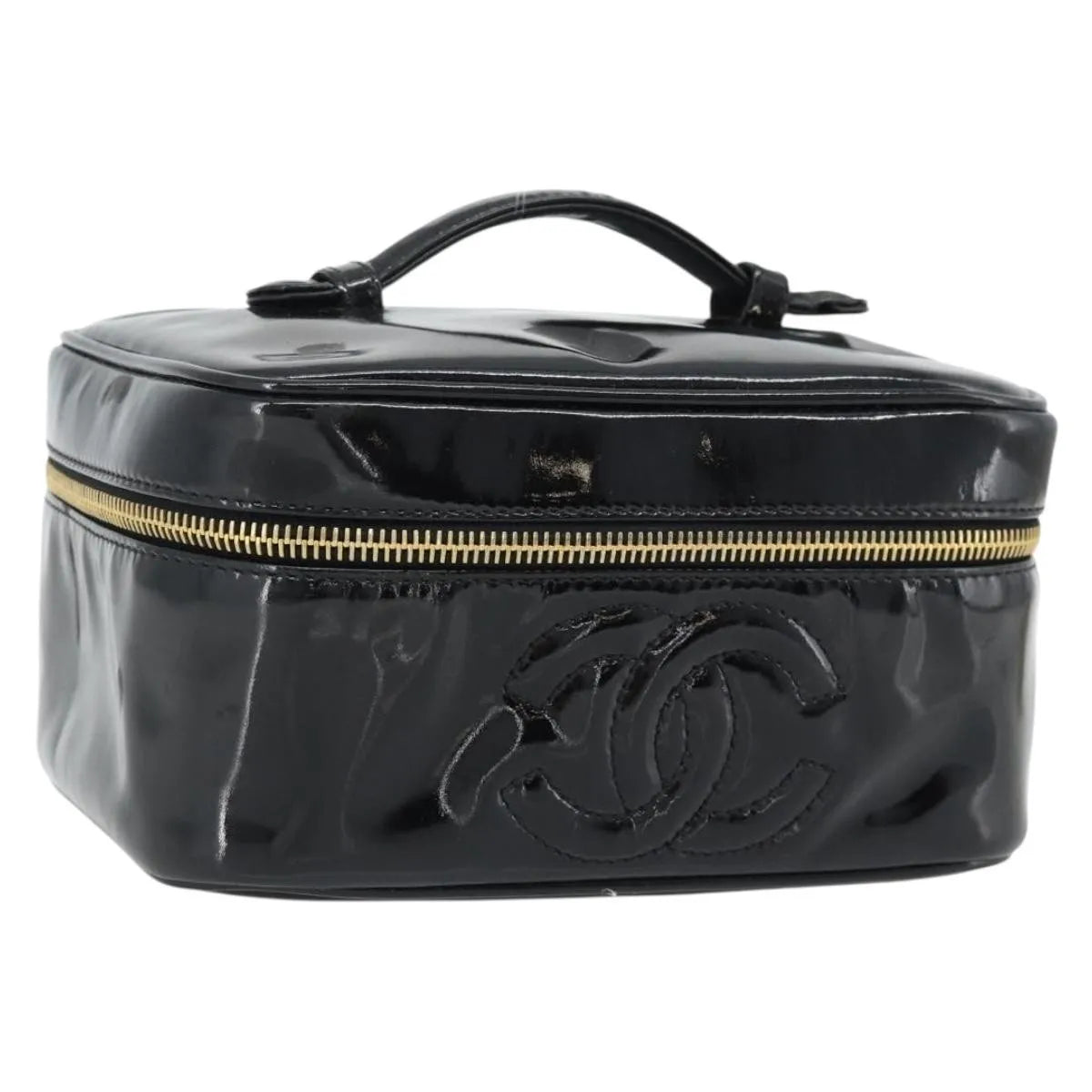 Chanel Vintage Timeless Cosmetic Case Patent Black Patent_Leather Handbag (Pre-Owned)