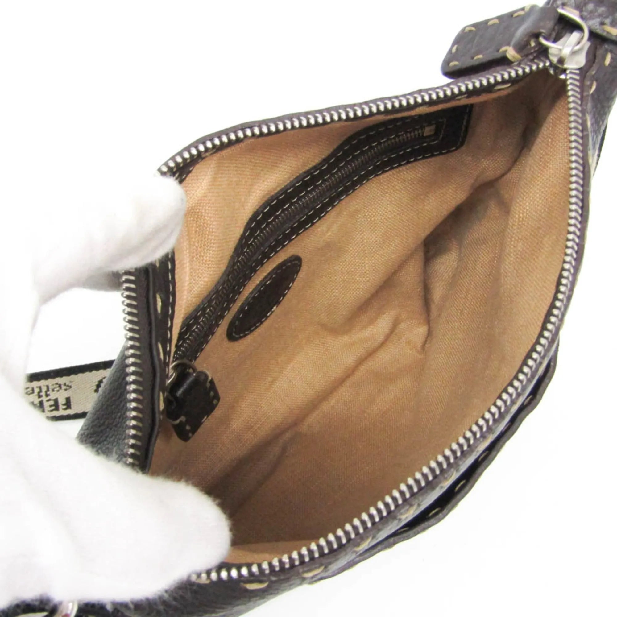 Fendi Vintage Selleria Zip Messenger Leather Brown Leather Shoulder Bag Bag (Pre-Owned)