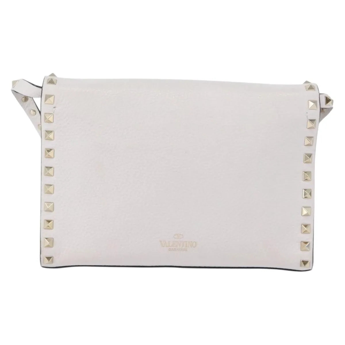 Valentino Garavani Rockstud Flip Lock Flap Leather White_Gold Leather Shoulder Bag Bag (Pre-Owned)