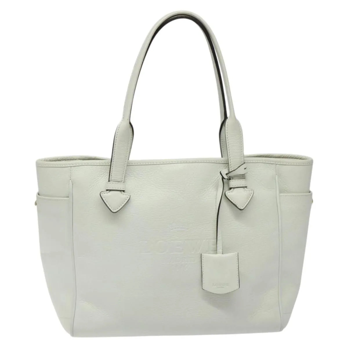 Loewe Heritage Tote Leather White Leather Tote Bag Bag (Pre-Owned)