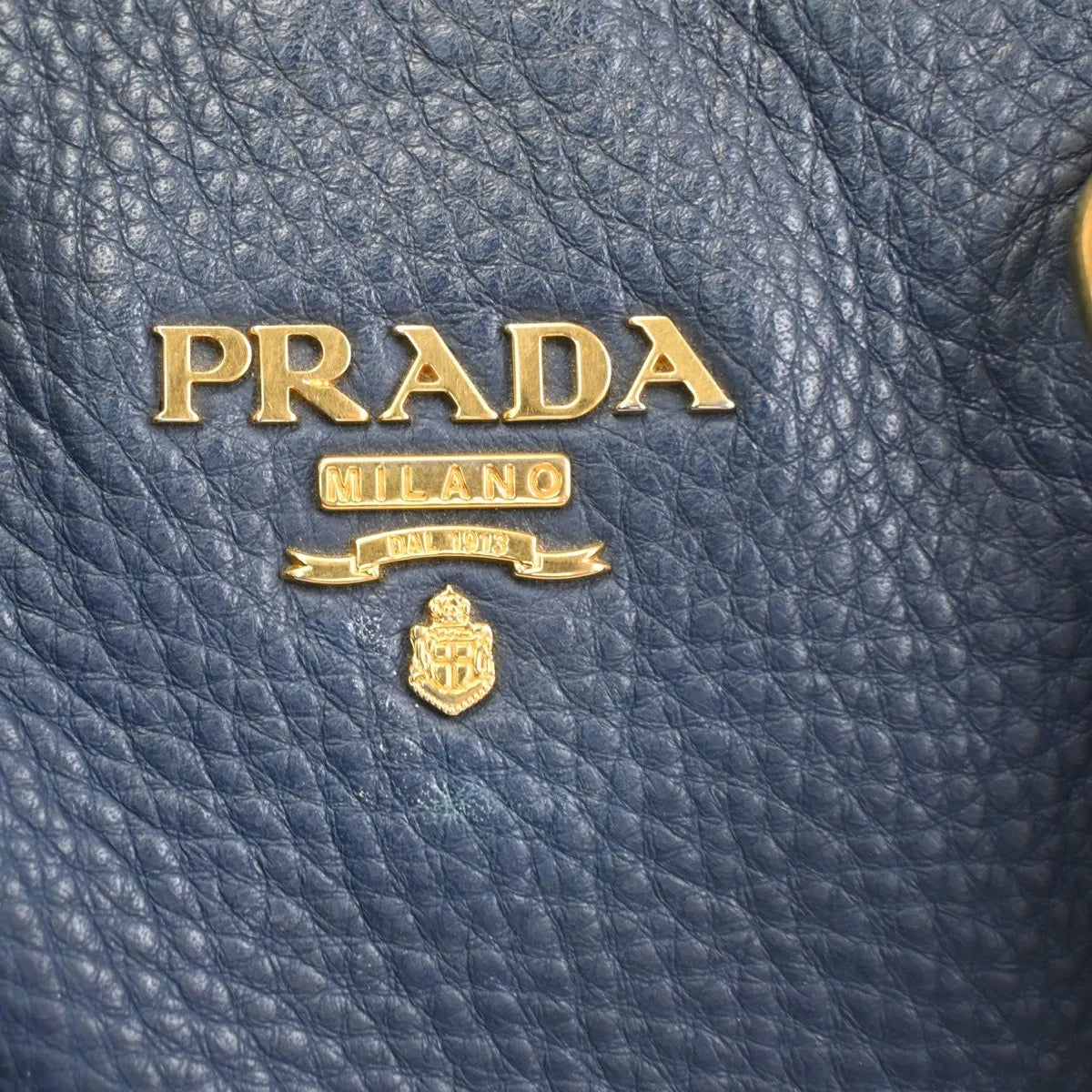 Prada Shopping Tote Vitello Daino Navy Leather Tote Bag Bag (Pre-Owned)