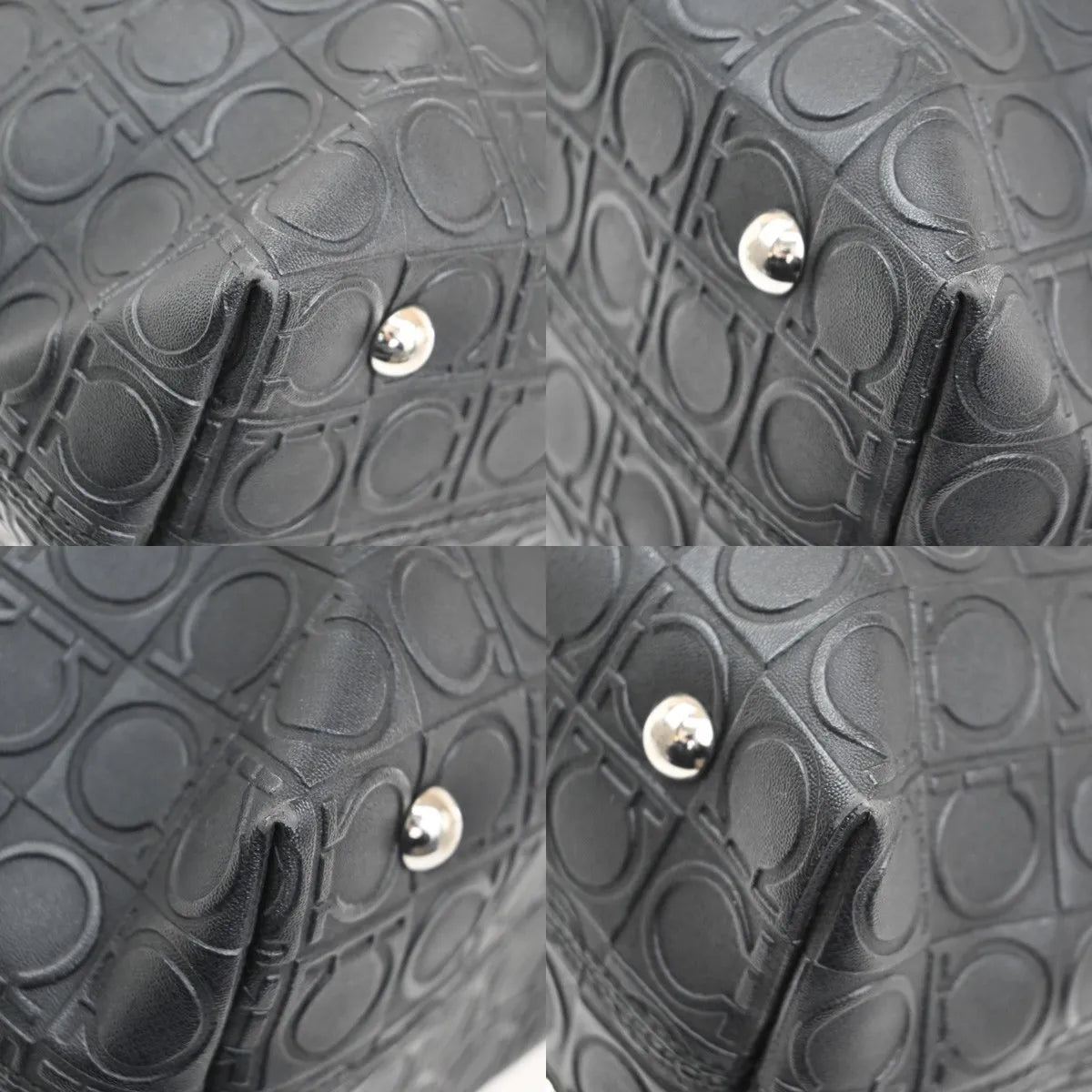 Salvatore Ferragamo Gancini Tote Gancini Canvas Black Canvas Tote Bag Bag (Pre-Owned)