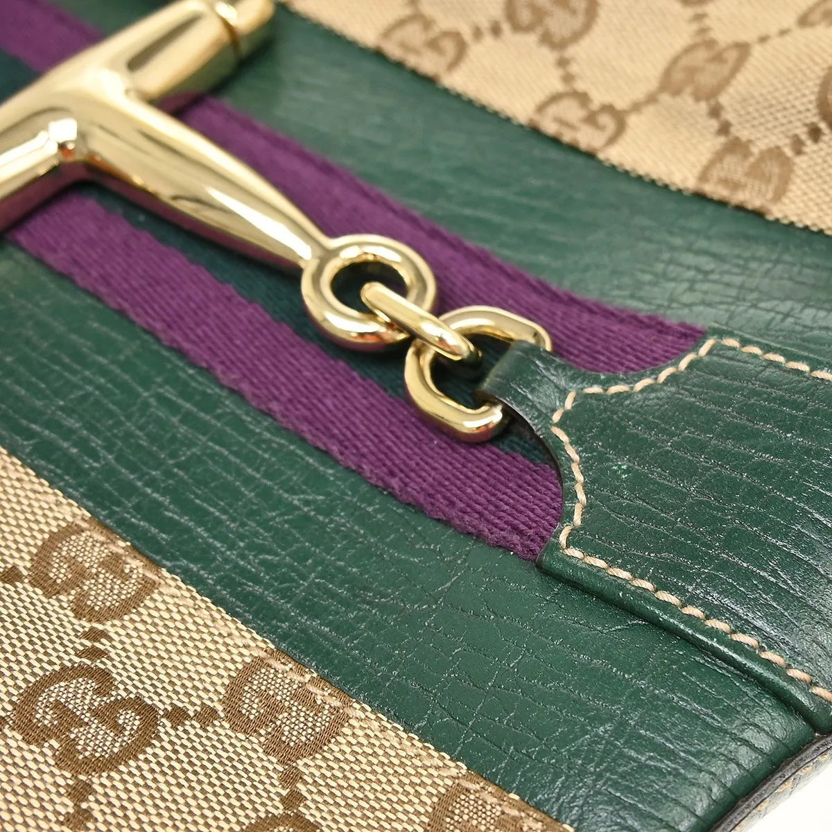 Gucci Sherry Line Shoulder Canvas Beige Canvas Handbag (Pre-Owned)
