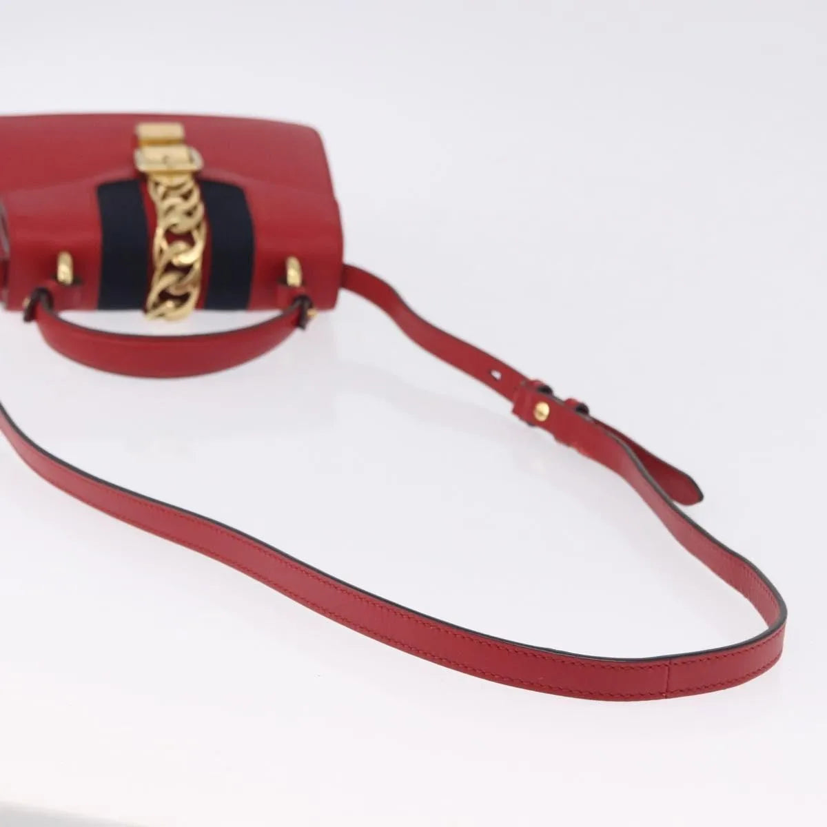 Gucci Sylvie Belt Leather Red Leather Handbag (Pre-Owned)
