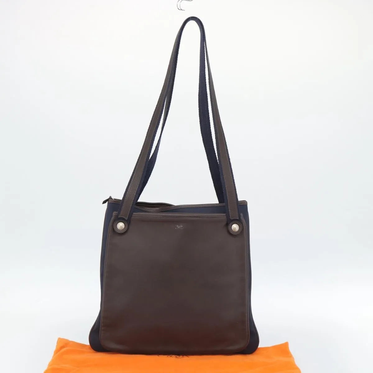 Hermes Mrs. Hippie Leather And Toile Navy Leather Shoulder Bag Bag (Pre-Owned)