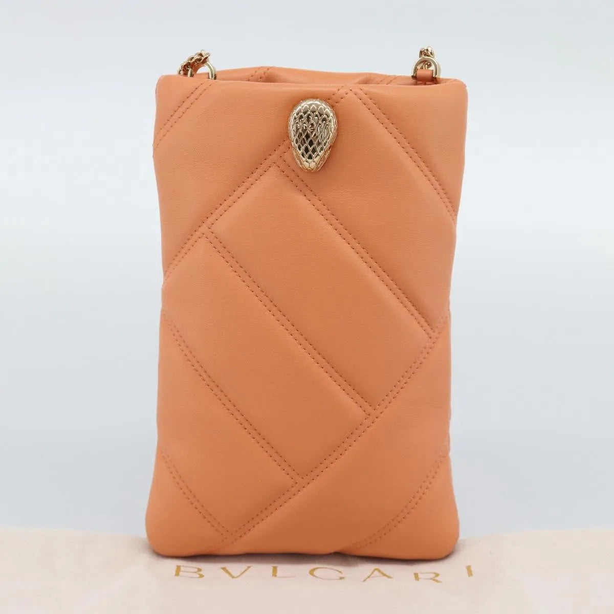 Bvlgari Serpenti Cabochon Phone Holder On Chain Diagonal Quilted Leather Orange Leather Clutche & Pouche Bag (Pre-Owned)