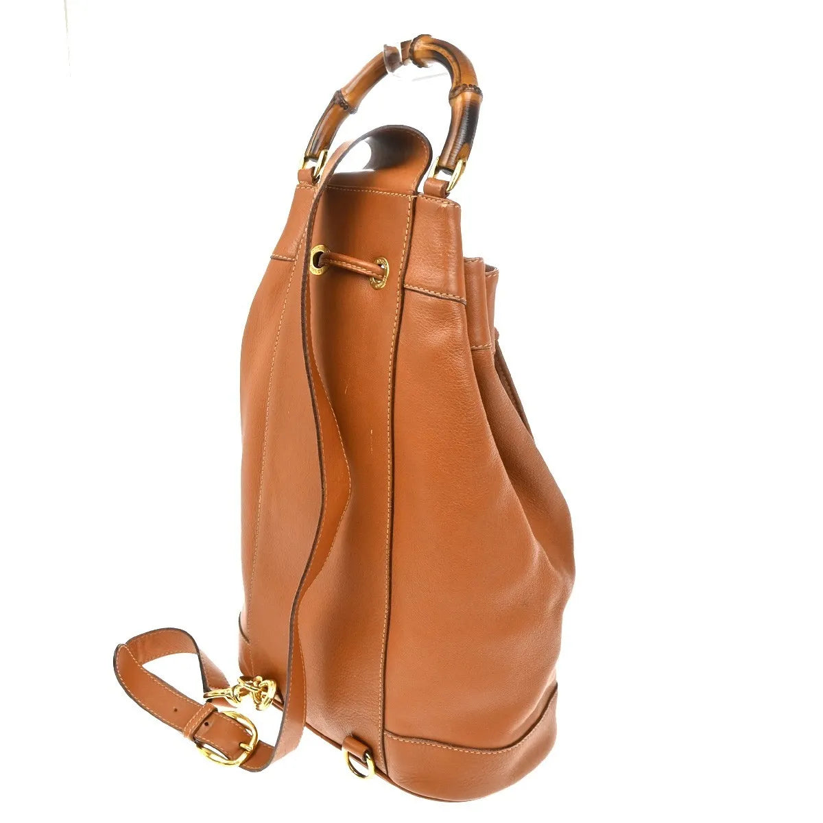Gucci Vintage Bamboo Sling Leather Brown Leather Backpack Bag (Pre-Owned)