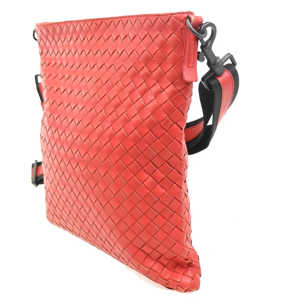 Bottega Veneta Flat Messenger Intrecciato Nappa Red Leather Shoulder Bag Bag (Pre-Owned)