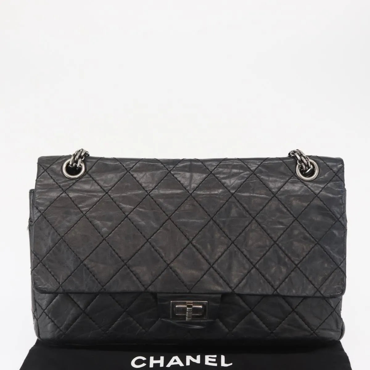 Chanel Reissue 2.55 Flap Quilted Aged Calfskin Black Leather Handbag (Pre-Owned)