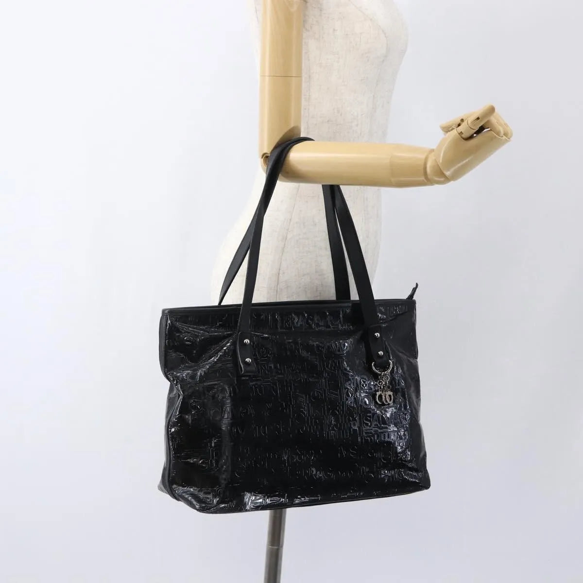 Salvatore Ferragamo Vintage Patent Leather Black Patent_Leather Tote Bag Bag (Pre-Owned)