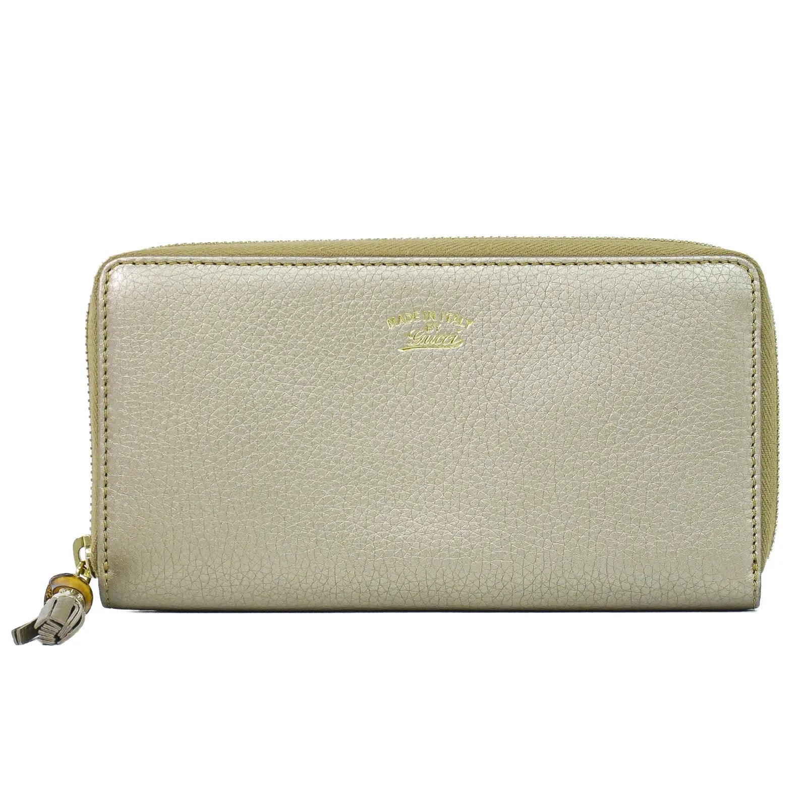 Gucci Bamboo Tassel Zip Leather Gold Leather Wallets Accessory (Pre-Owned)