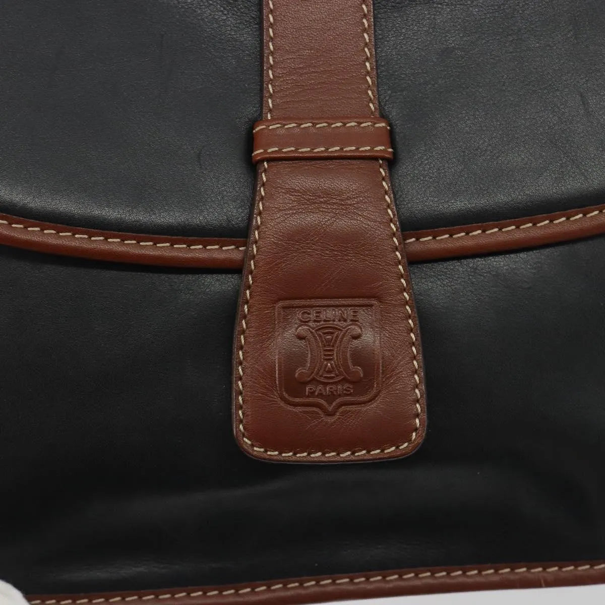 Celine Vintage Flap Leather Black Leather Shoulder Bag Bag (Pre-Owned)