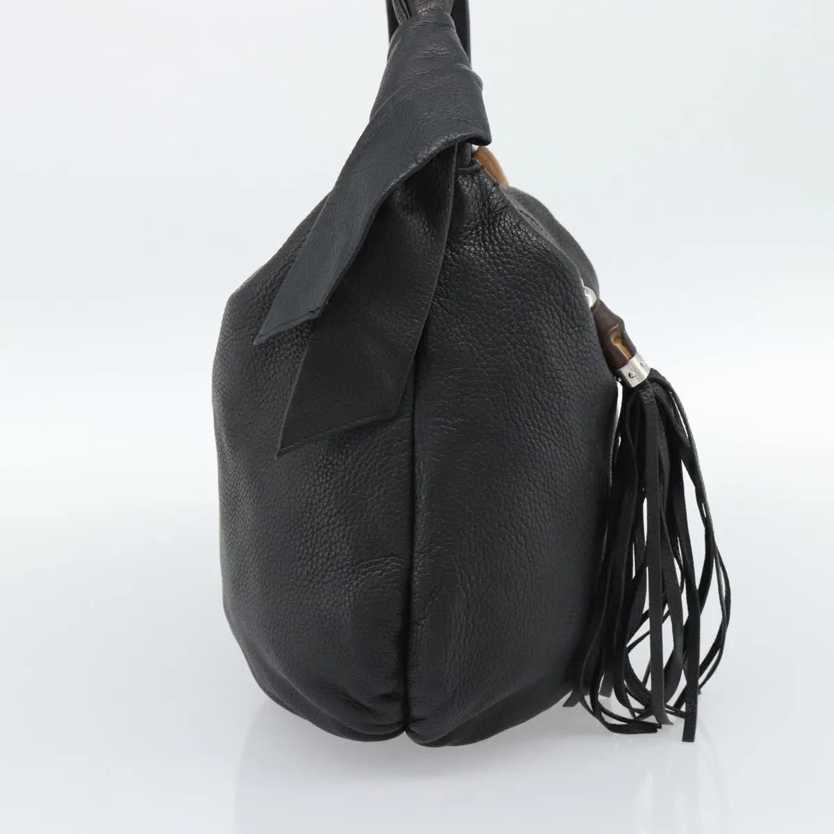 Gucci Vintage Bamboo Shoulder Nylon Black Leather Handbag (Pre-Owned)