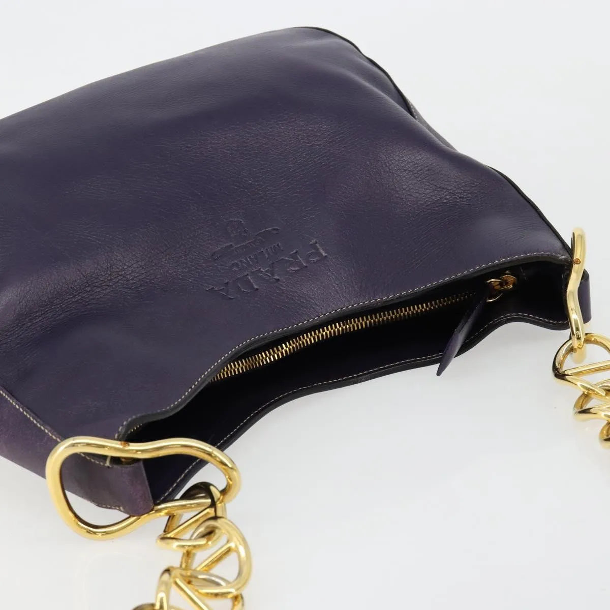 Prada Chain Leather Purple Leather Handbag (Pre-Owned)