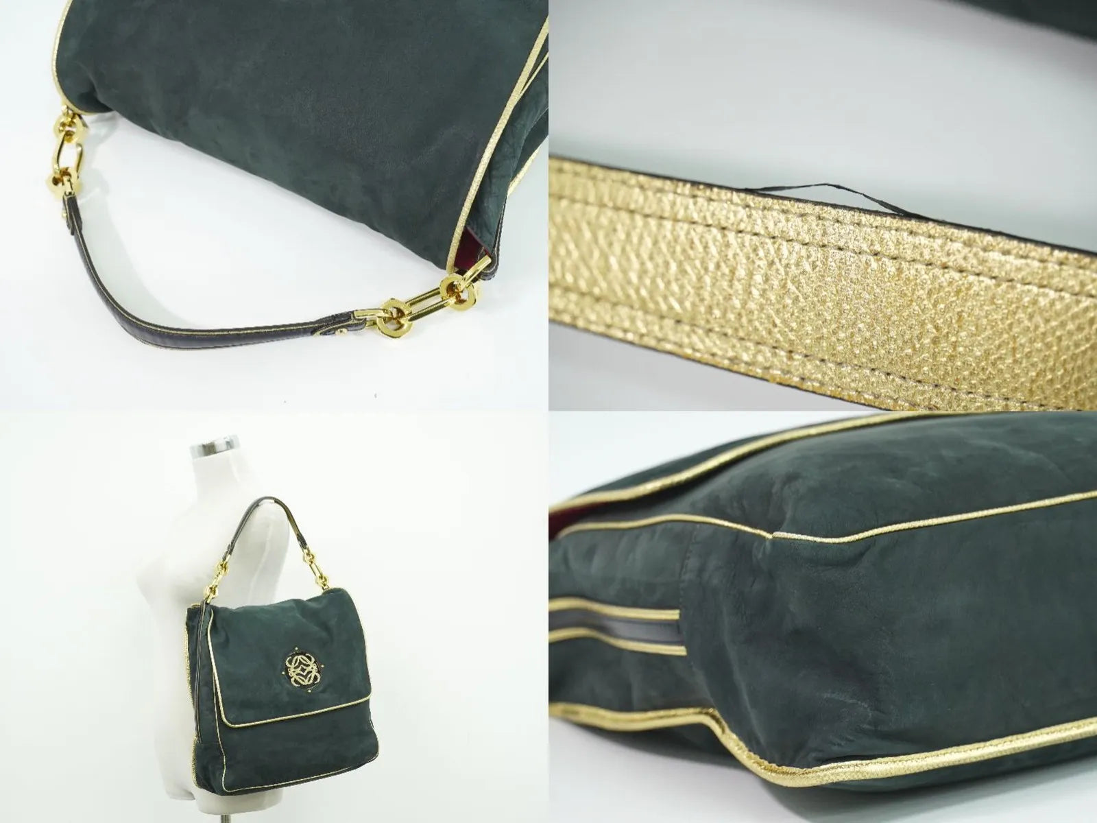 Loewe Anagram Suede Black Suede Shoulder Bag Bag (Pre-Owned)