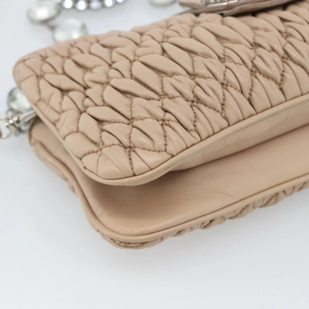 Miu Miu Crystal Convertible Chain Matelasse Leather Pink Leather Shoulder Bag Bag (Pre-Owned)