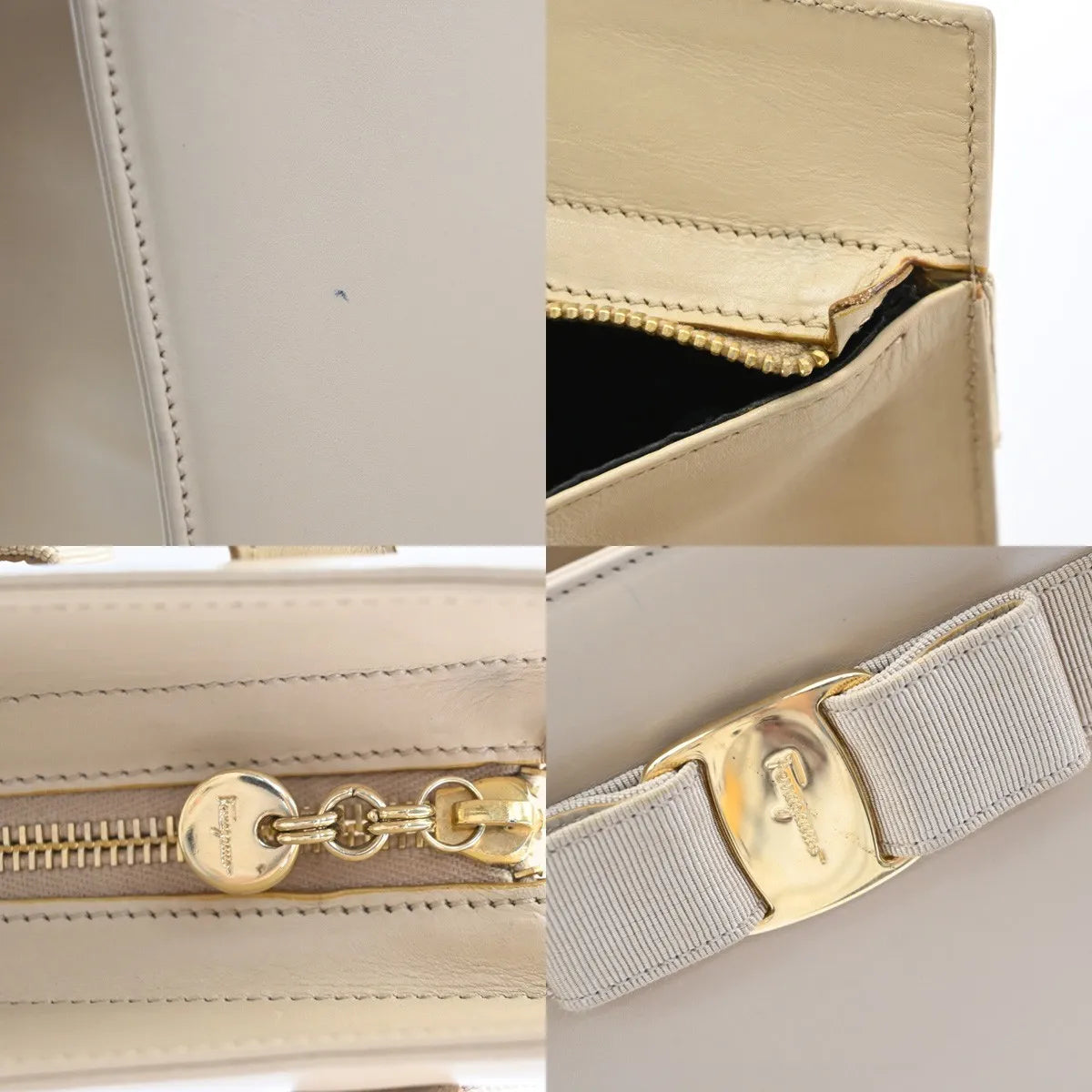 Salvatore Ferragamo Vala Leather Beige Leather Shoulder Bag Bag (Pre-Owned)