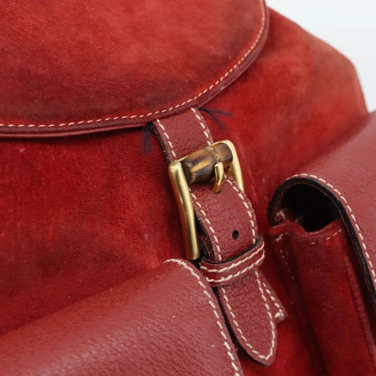 Gucci Vintage Bamboo Suede Red Suede Backpack Bag (Pre-Owned)