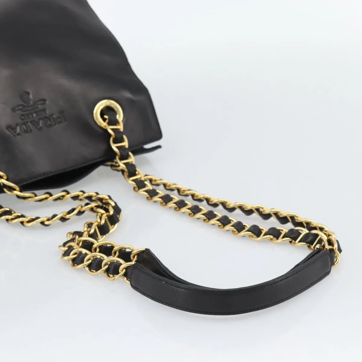 Prada Vintage Nappa Chain Tote Leather Black Leather Shoulder Bag Bag (Pre-Owned)