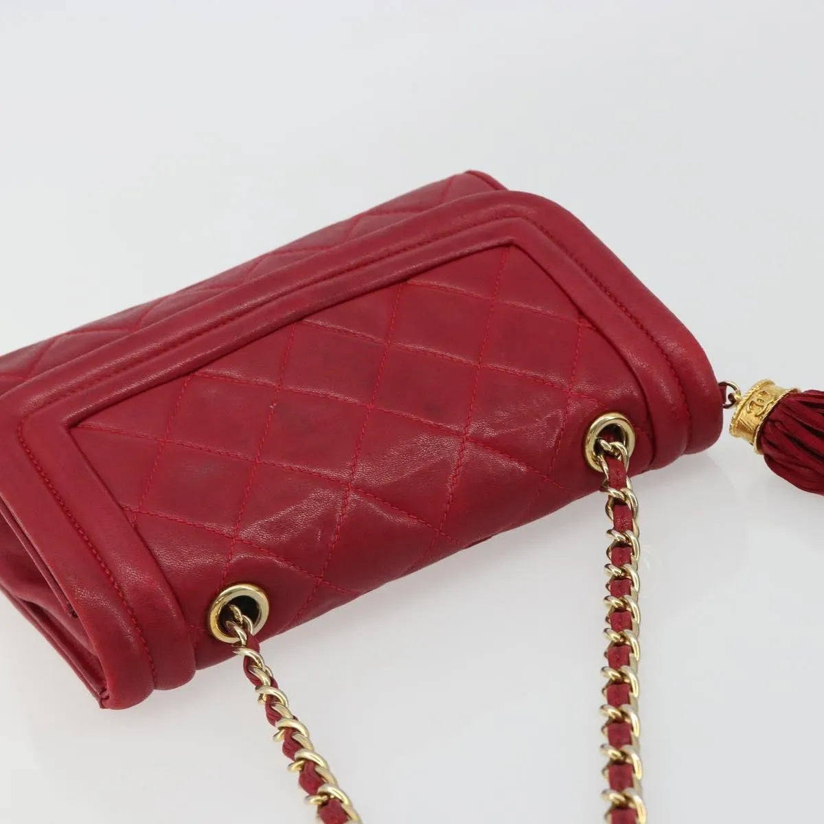 Chanel Vintage Tassel Flap Quilted Lambskin Red Leather Shoulder Bag Bag (Pre-Owned)