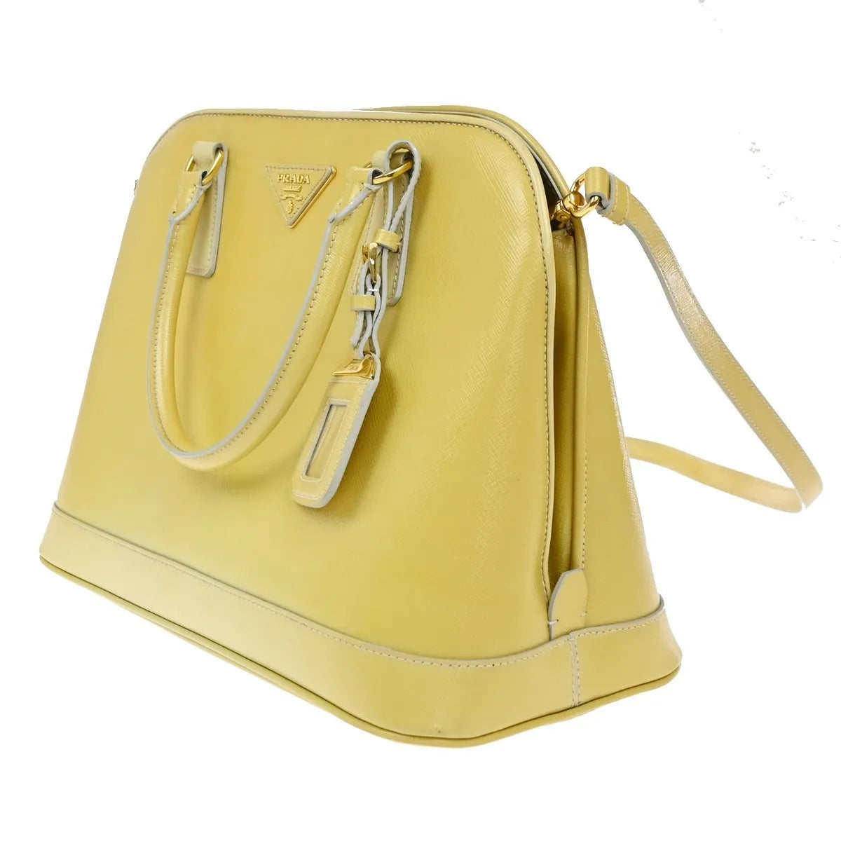 Prada Open Promenade Saffiano Leather Yellow Leather Handbag (Pre-Owned)