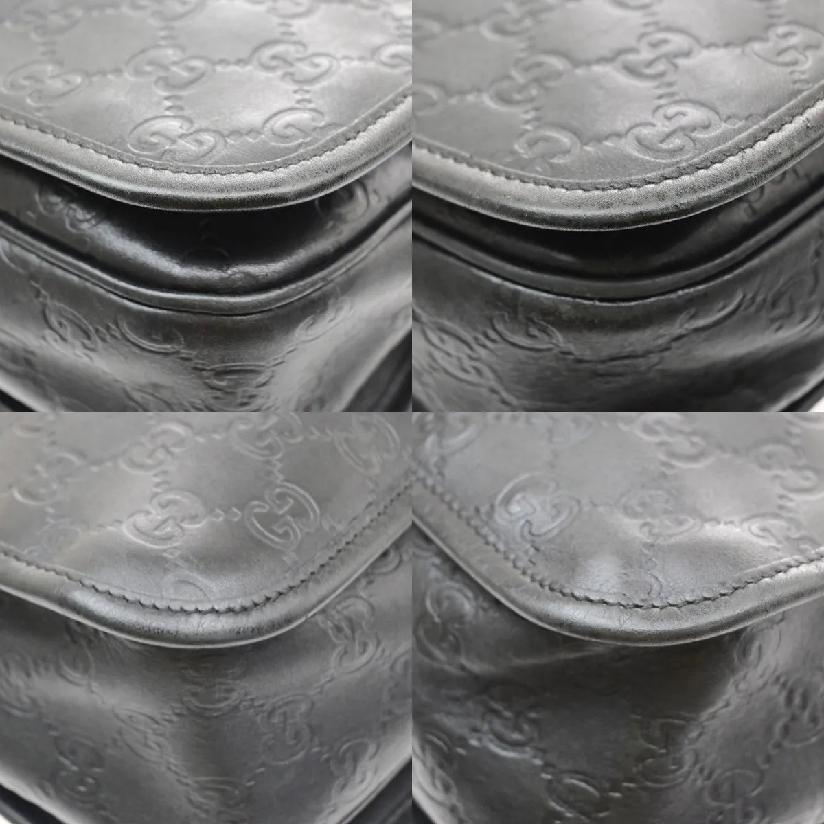 Gucci Flap Messenger Bag (Outlet) Guccissima Leather Black Leather Shoulder Bag Bag (Pre-Owned)