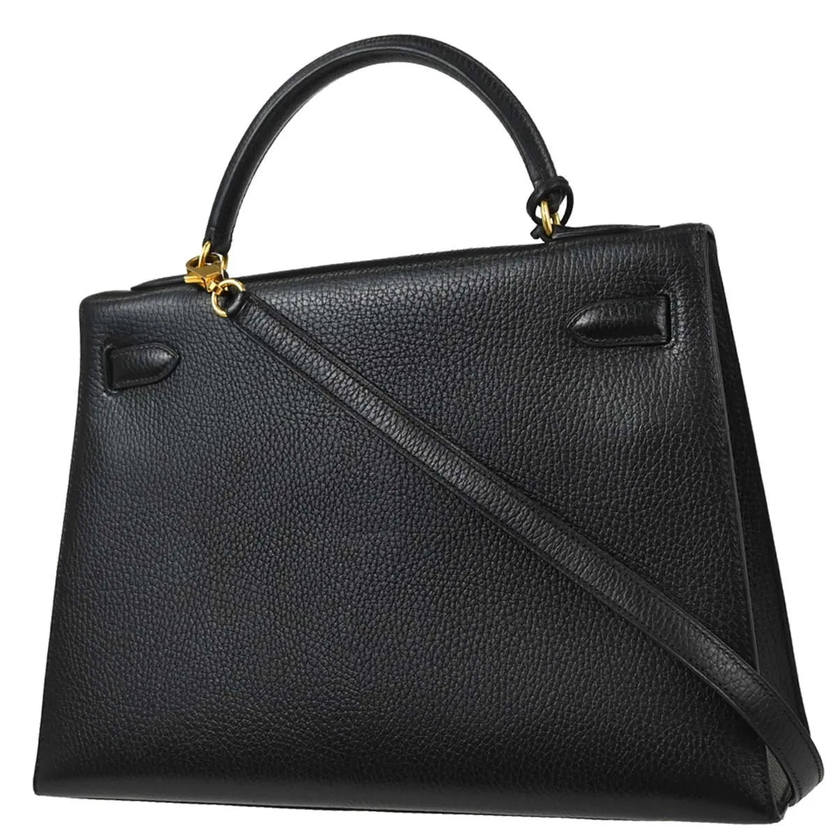Hermes Kelly Handbag Black Ardennes With Gold Hardware Black Leather Handbag (Pre-Owned)