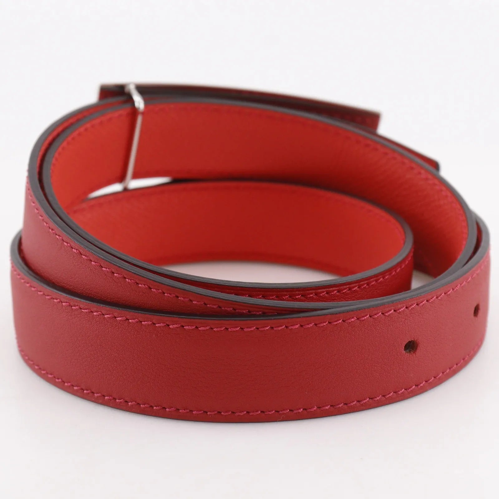 Hermes Rivale Reversible Belt Leather Red Leather Belts Accessory (Pre-Owned)