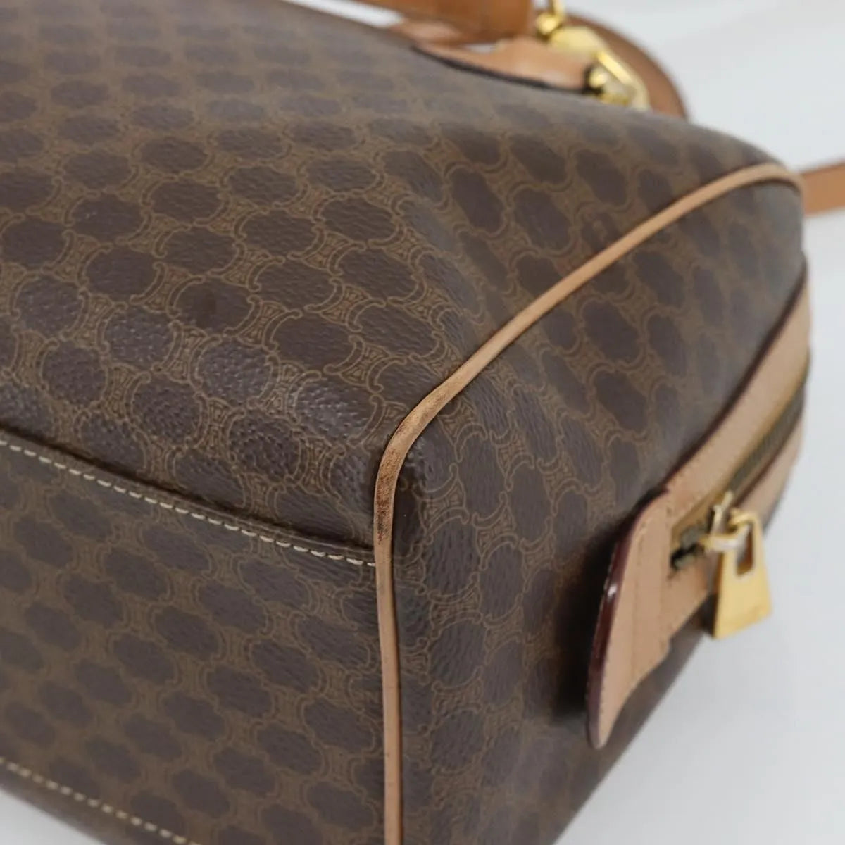 Celine Vintage Macadam Boston Canvas And Leather Brown Pvc Handbag (Pre-Owned)