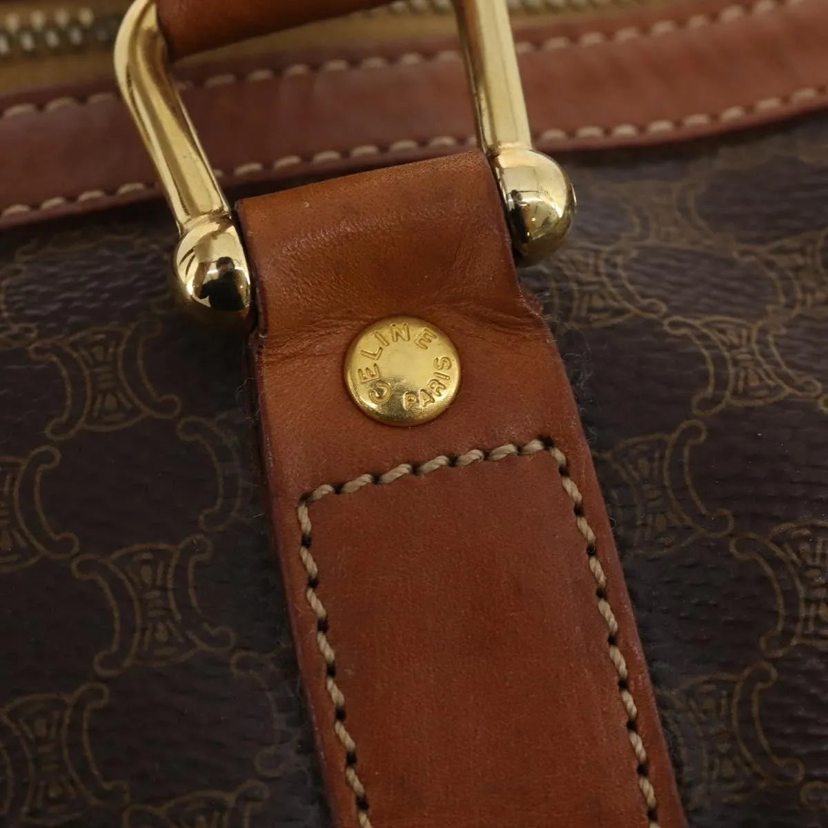 Celine Vintage Duffle Macadam Coated Canvas Brown Canvas Travel Bag Bag (Pre-Owned)