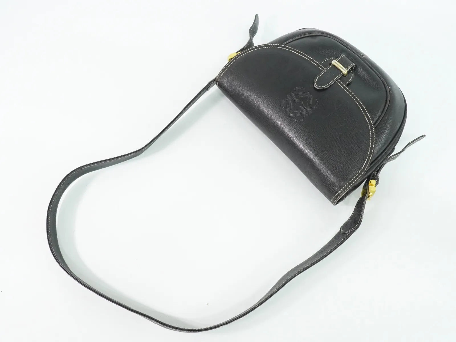 Loewe Anagram Leather Black Leather Shoulder Bag Bag (Pre-Owned)