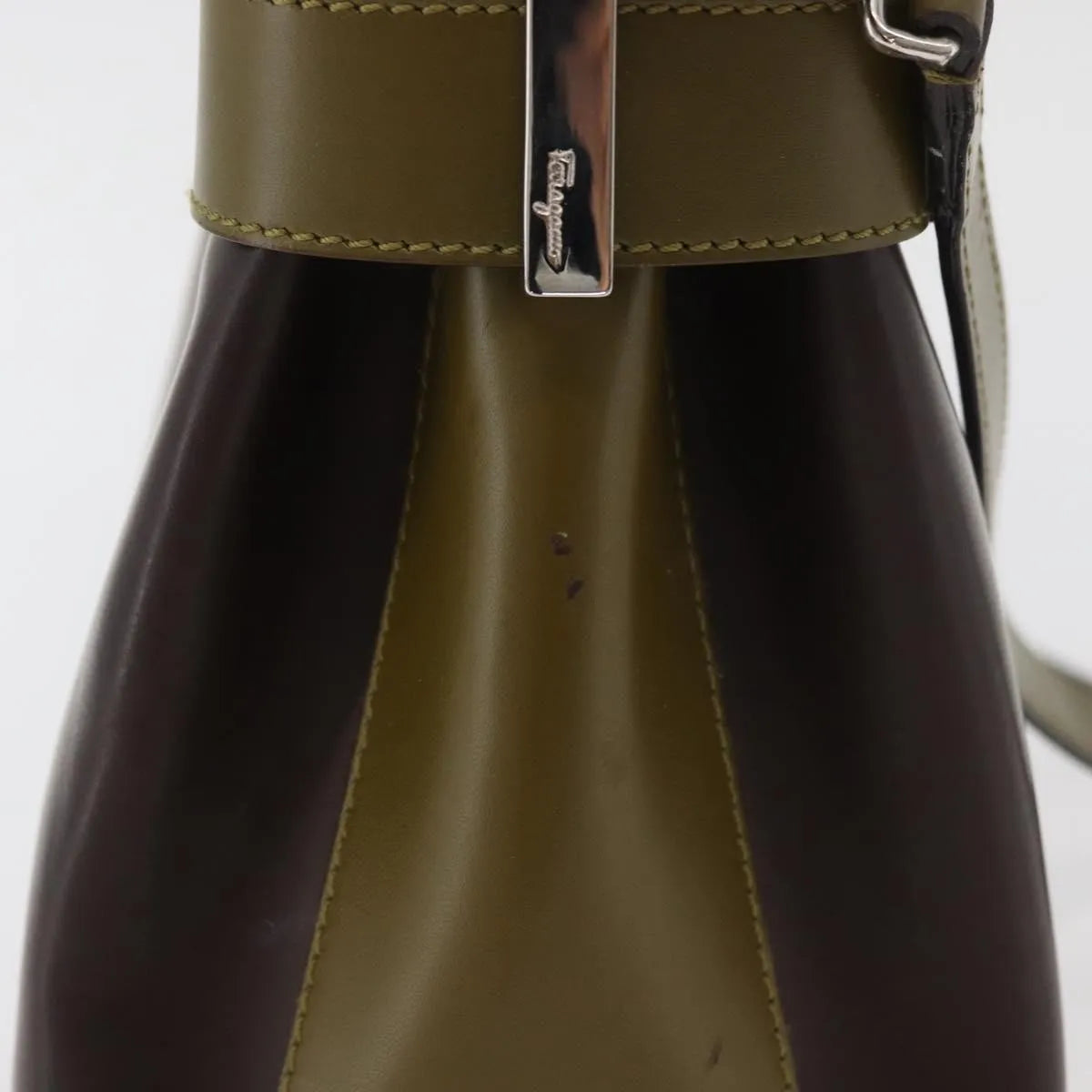 Salvatore Ferragamo Double Gancini Side Buckle Tote Patent Leather Brown Patent_Leather Handbag (Pre-Owned)